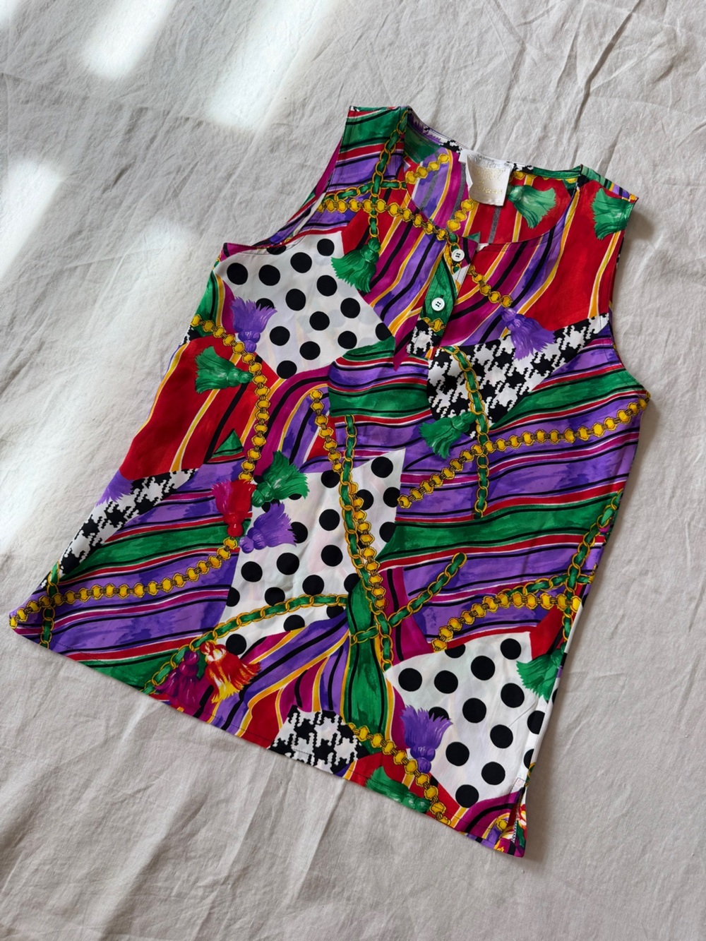 Vintage 100% silk Multicolor Printed sleeveless Top small - Picture 6 of 13